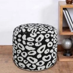 Modern Black / White 18 in. x 18 in. x 14 in. Animal Leopard Print Pouf Ottoman by LR Home -Cheap LR Home Store black white lr home ottomans poufs34067blk1612 31 1000