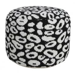 Modern Black / White 18 in. x 18 in. x 14 in. Animal Leopard Print Pouf Ottoman by LR Home -Cheap LR Home Store black white lr home ottomans poufs34067blk1612 4f 1000