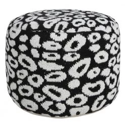 Modern Black / White 18 in. x 18 in. x 14 in. Animal Leopard Print Pouf Ottoman by LR Home