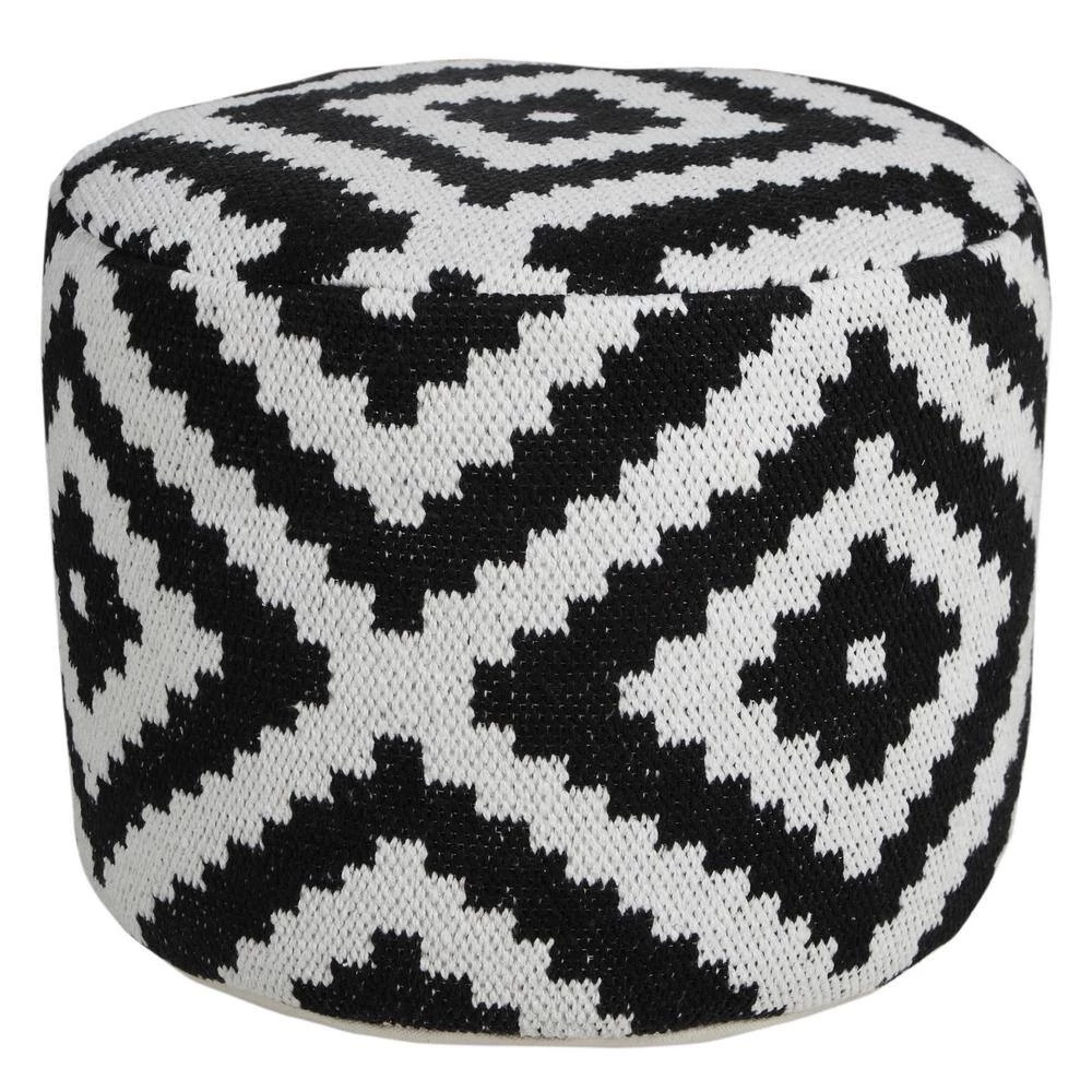 Modern Black / White 18 in. x 18 in. x 14 in. Geometric Medallion Pouf Ottoman by LR Home 7 Modern Black / White 18 in. x 18 in. x 14 in. Geometric Medallion Pouf Ottoman by LR Home - Image 5