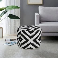 Modern Black / White 18 in. x 18 in. x 14 in. Geometric Medallion Pouf Ottoman by LR Home 17 Modern Black / White 18 in. x 18 in. x 14 in. Geometric Medallion Pouf Ottoman by LR Home -Cheap LR Home Store black white lr home ottomans poufs34068blk1612 31 1000