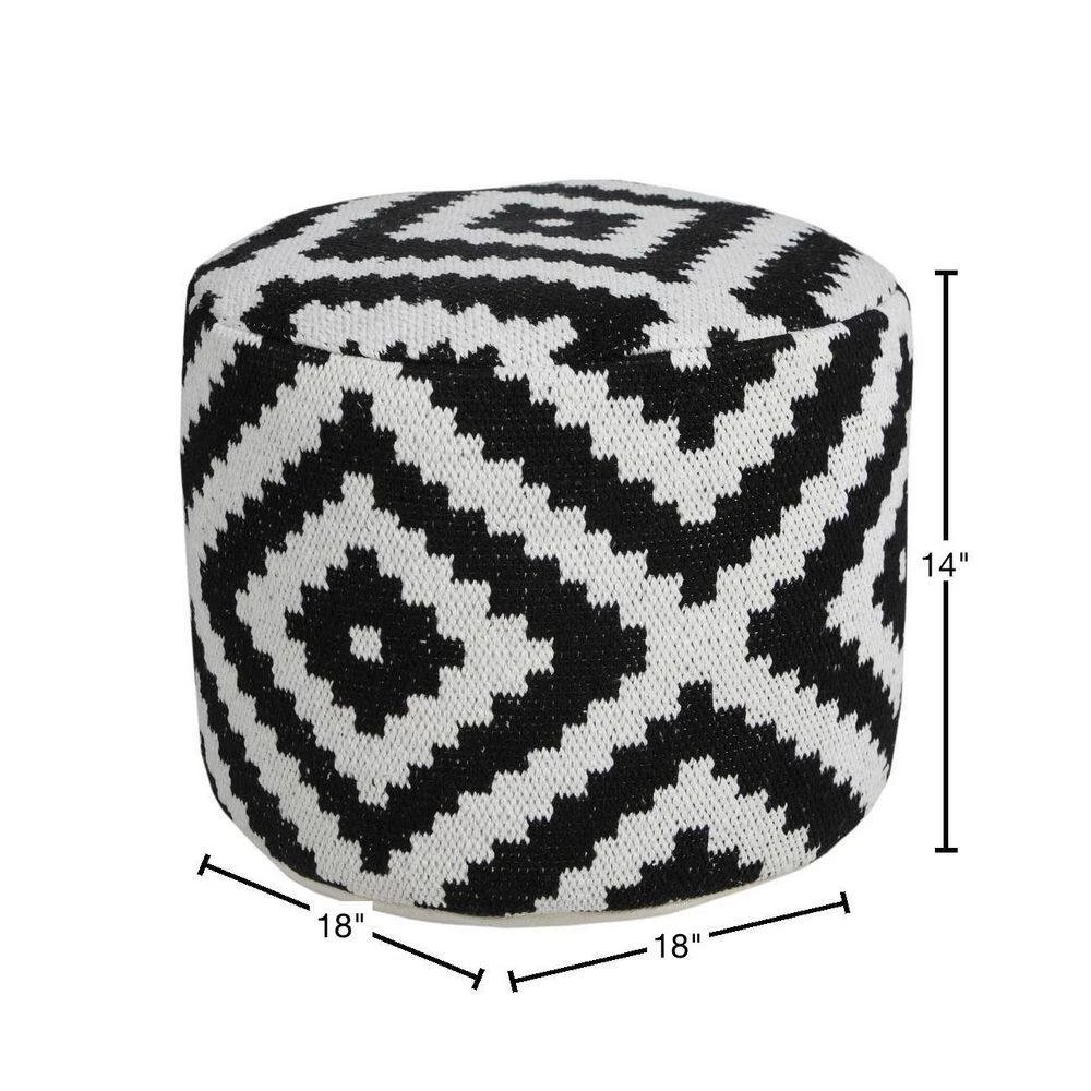 Modern Black / White 18 in. x 18 in. x 14 in. Geometric Medallion Pouf Ottoman by LR Home 4 Modern Black / White 18 in. x 18 in. x 14 in. Geometric Medallion Pouf Ottoman by LR Home - Image 2
