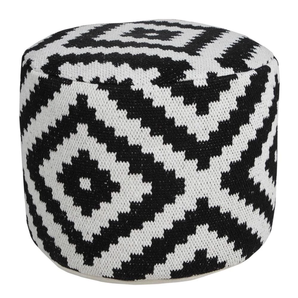 Modern Black / White 18 in. x 18 in. x 14 in. Geometric Medallion Pouf Ottoman by LR Home 6 Modern Black / White 18 in. x 18 in. x 14 in. Geometric Medallion Pouf Ottoman by LR Home - Image 4