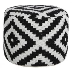 Modern Black / White 18 in. x 18 in. x 14 in. Geometric Medallion Pouf Ottoman by LR Home