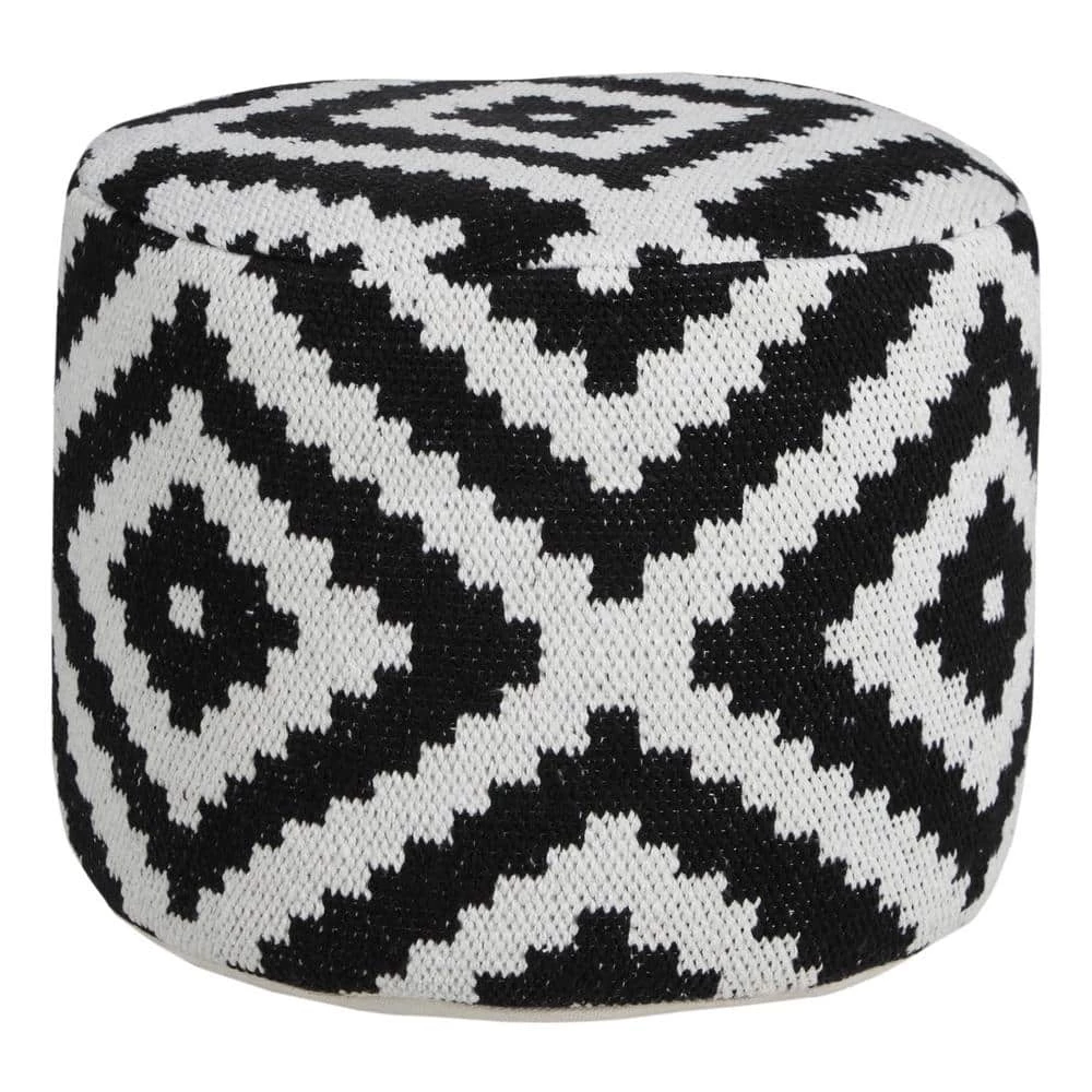 Modern Black / White 18 in. x 18 in. x 14 in. Geometric Medallion Pouf Ottoman by LR Home 3 Modern Black / White 18 in. x 18 in. x 14 in. Geometric Medallion Pouf Ottoman by LR Home