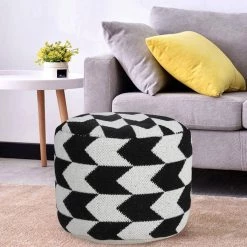 Modern Black / White 18 in. x 18 in. x 14 in. Oversized Chevron Arrow Pouf Ottoman by LR Home 14 Modern Black / White 18 in. x 18 in. x 14 in. Oversized Chevron Arrow Pouf Ottoman by LR Home -Cheap LR Home Store black white lr home ottomans poufs34069blk1612 d4 1000