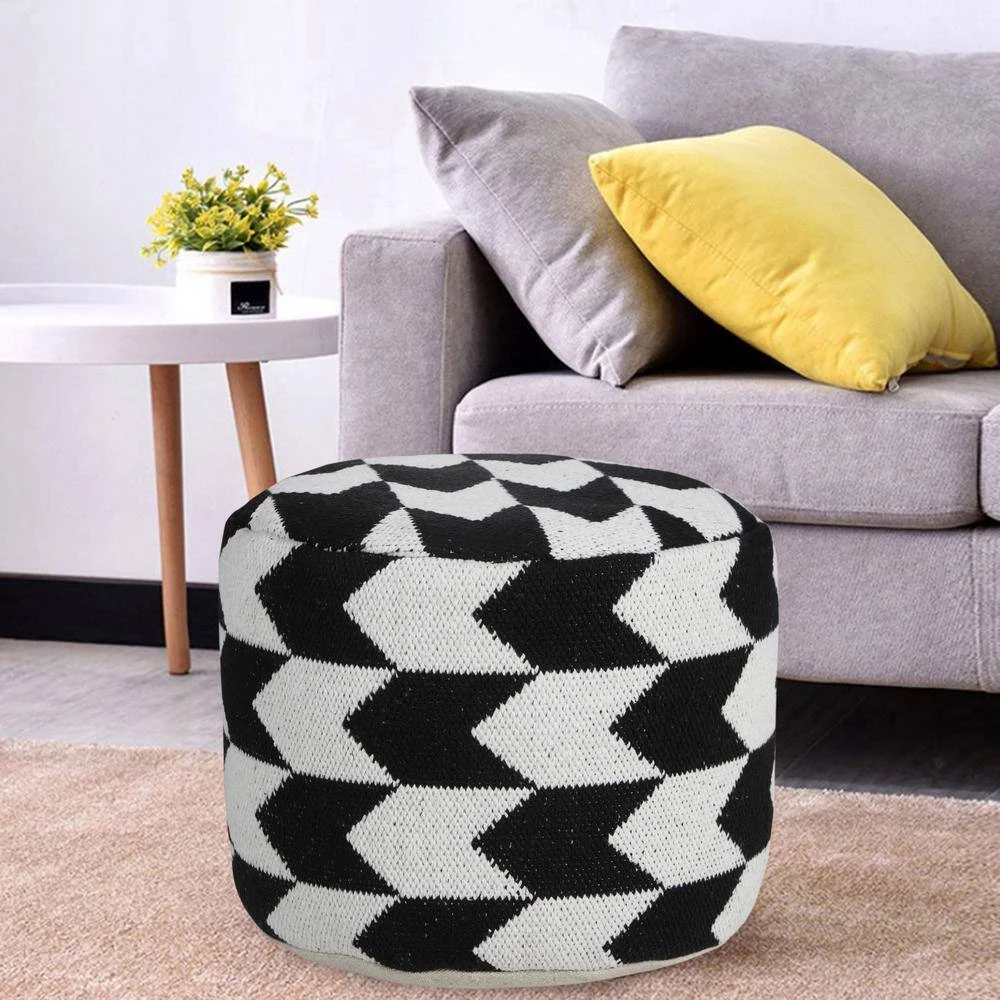 Modern Black / White 18 in. x 18 in. x 14 in. Oversized Chevron Arrow Pouf Ottoman by LR Home 8 Modern Black / White 18 in. x 18 in. x 14 in. Oversized Chevron Arrow Pouf Ottoman by LR Home - Image 6