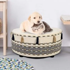 Ox Bay Handmade Blue/Cream Striped Organic Cotton Ottoman by LR Home -Cheap LR Home Store blue cream lr home ottomans 5013a6184d9348 31 1000