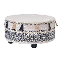 Ox Bay Handmade Blue/Cream Striped Organic Cotton Ottoman by LR Home -Cheap LR Home Store blue cream lr home ottomans 5013a6184d9348 44 1000