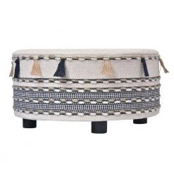 Ox Bay Handmade Blue/Cream Striped Organic Cotton Ottoman by LR Home