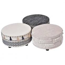 Ox Bay Handmade Blue/Cream Striped Organic Cotton Ottoman by LR Home -Cheap LR Home Store blue cream lr home ottomans 5013a6184d9348 76 1000