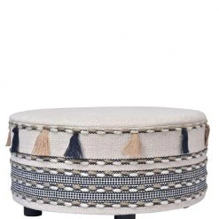 Ox Bay Handmade Blue/Cream Striped Organic Cotton Ottoman by LR Home -Cheap LR Home Store blue cream lr home ottomans 5013a6184d9348 fa 1000