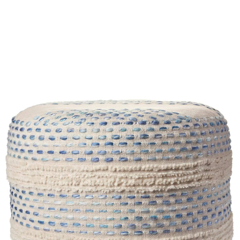 Looped Blue / Cream Tufted Pin Dot Round Pouf by LR Home 7 Looped Blue / Cream Tufted Pin Dot Round Pouf by LR Home - Image 5