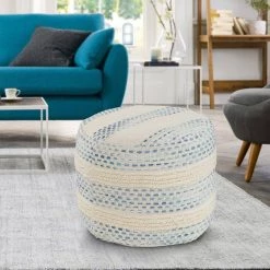Looped Blue / Cream Tufted Pin Dot Round Pouf by LR Home 15 Looped Blue / Cream Tufted Pin Dot Round Pouf by LR Home -Cheap LR Home Store blue cream lr home ottomans poufs99766bun1612 31 1000