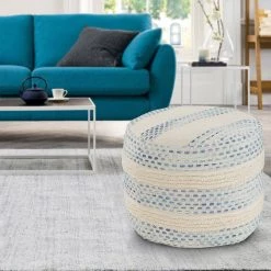 Looped Blue / Cream Tufted Pin Dot Round Pouf by LR Home 14 Looped Blue / Cream Tufted Pin Dot Round Pouf by LR Home -Cheap LR Home Store blue cream lr home ottomans poufs99766bun1612 44 1000