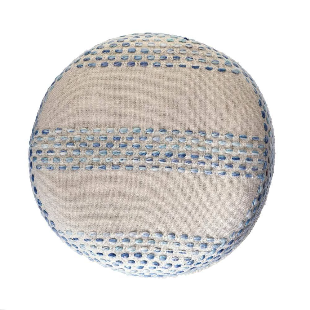 Looped Blue / Cream Tufted Pin Dot Round Pouf by LR Home 6 Looped Blue / Cream Tufted Pin Dot Round Pouf by LR Home - Image 4