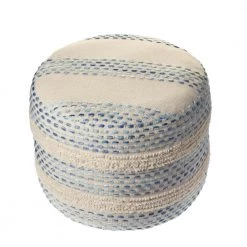 Looped Blue / Cream Tufted Pin Dot Round Pouf by LR Home