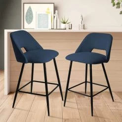 35.8"Blue Upholstered Counter Bar Stool( Set of 2) by Elevens