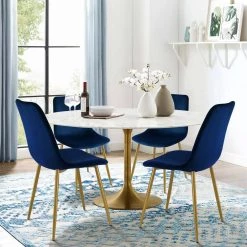 Velvet Blue Upholstered Dining Side Chair (Set of 4) by Elevens -Cheap LR Home Store blue elevens dining chairs bingo chair gold blue 31 1000