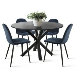 5-Piece Round Black Wood Top Dining Set Dining Table Set by Elevens