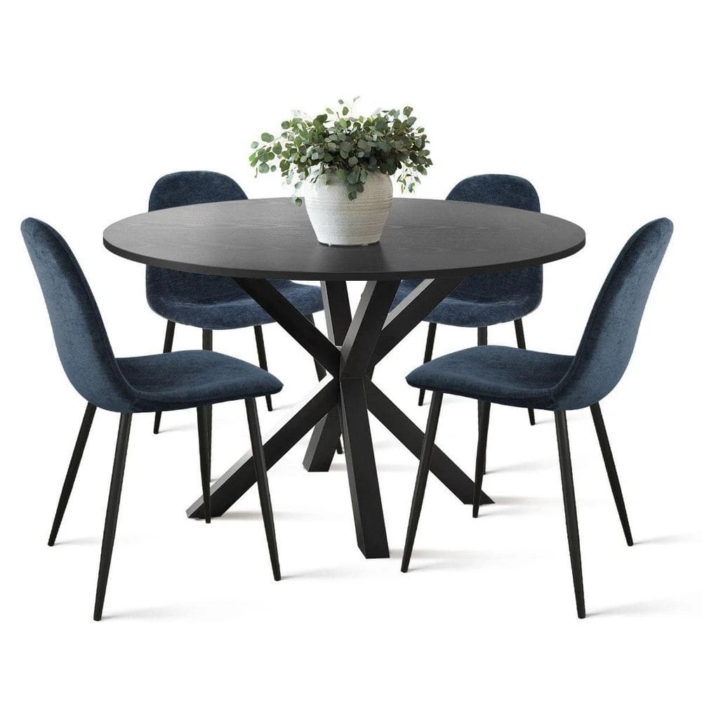 5-Piece Round Black Wood Top Dining Set Dining Table Set by Elevens 3 5-Piece Round Black Wood Top Dining Set Dining Table Set by Elevens