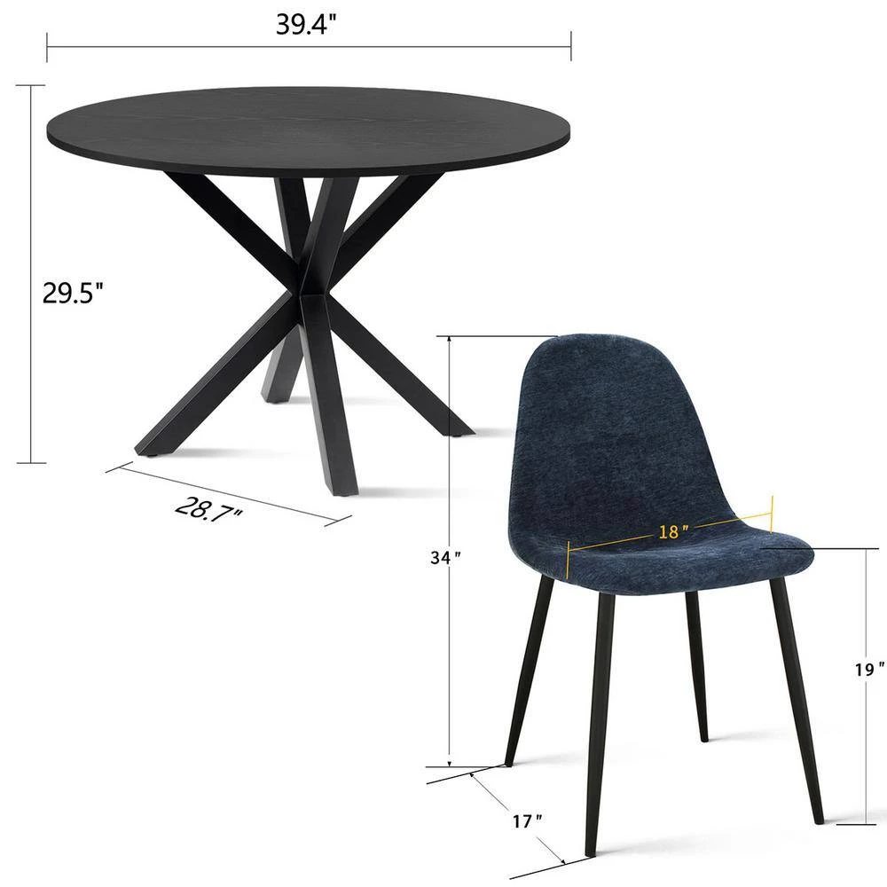 5-Piece Round Black Wood Top Dining Set Dining Table Set by Elevens 6 5-Piece Round Black Wood Top Dining Set Dining Table Set by Elevens - Image 4