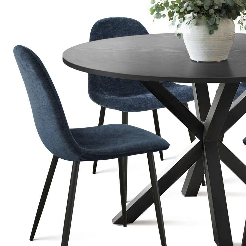 5-Piece Round Black Wood Top Dining Set Dining Table Set by Elevens 4 5-Piece Round Black Wood Top Dining Set Dining Table Set by Elevens - Image 2