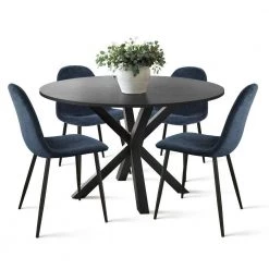 5-Piece Round Black Wood Top Dining Set Dining Table Set by Elevens 19 5-Piece Round Black Wood Top Dining Set Dining Table Set by Elevens -Cheap LR Home Store blue elevens dining room sets oliver wood spoon bk blue 4 fa 1000 1