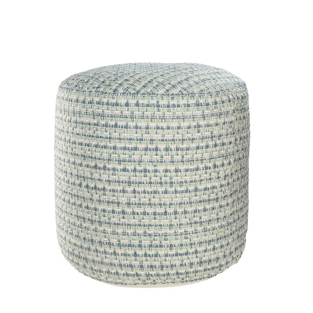 Interwoven Coastal Delight Blue / Green 20 in. Indoor Outdoor Pouf by LR Home 8 Interwoven Coastal Delight Blue / Green 20 in. Indoor Outdoor Pouf by LR Home - Image 6