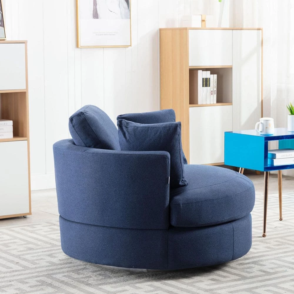 Blue Swivel Fabric Upholstered Barrel Accent Chair With Toss Pillows by HOMEFUN 11 Blue Swivel Fabric Upholstered Barrel Accent Chair With Toss Pillows by HOMEFUN - Image 9