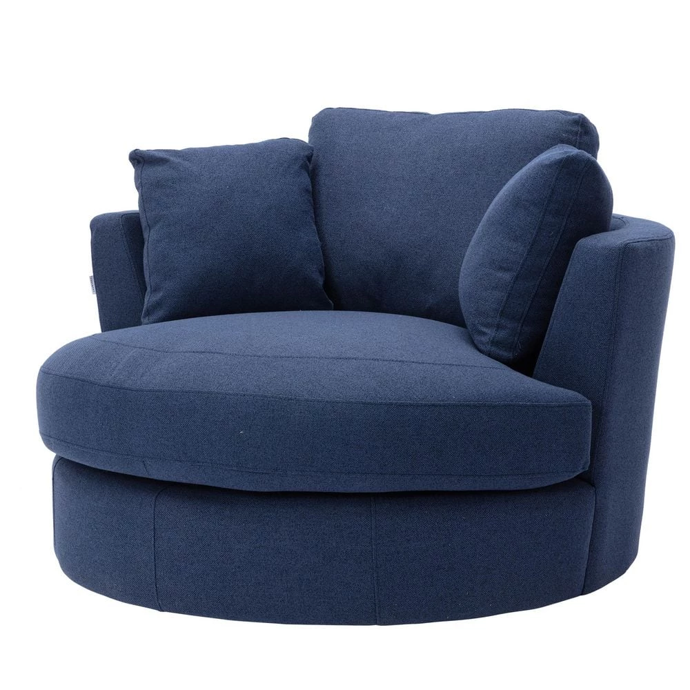 Blue Swivel Fabric Upholstered Barrel Accent Chair With Toss Pillows by HOMEFUN 8 Blue Swivel Fabric Upholstered Barrel Accent Chair With Toss Pillows by HOMEFUN - Image 6
