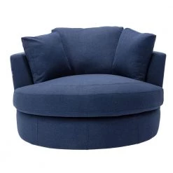 Blue Swivel Fabric Upholstered Barrel Accent Chair With Toss Pillows by HOMEFUN