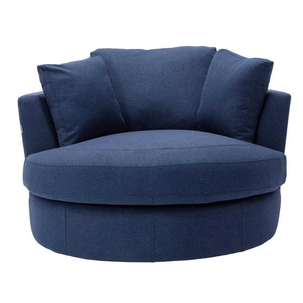 Blue Swivel Fabric Upholstered Barrel Accent Chair With Toss Pillows by HOMEFUN 3 Blue Swivel Fabric Upholstered Barrel Accent Chair With Toss Pillows by HOMEFUN