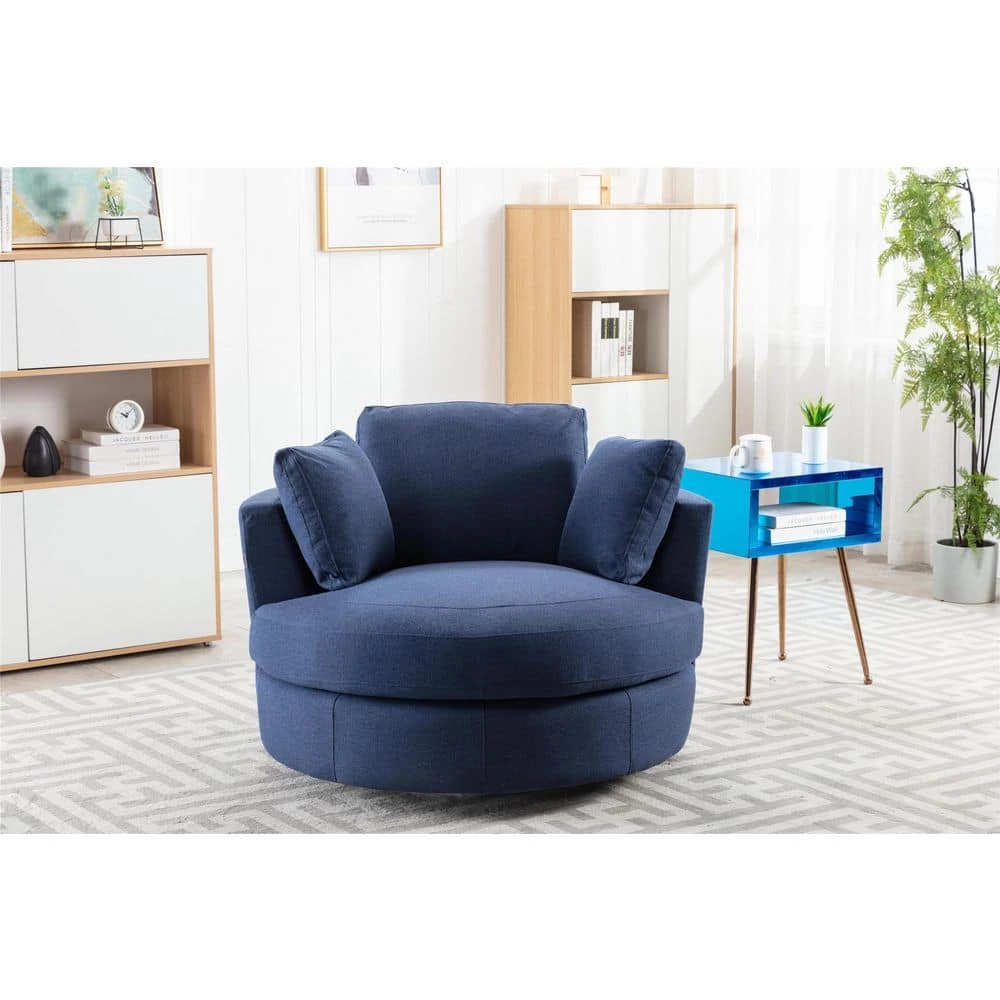 Blue Swivel Fabric Upholstered Barrel Accent Chair With Toss Pillows by HOMEFUN 5 Blue Swivel Fabric Upholstered Barrel Accent Chair With Toss Pillows by HOMEFUN - Image 3