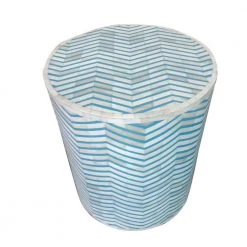 Coastal 16 in. Diameter x 18 in. H Blue Chevron Handmade Bone Inlay Resin Round Drum Side End Table by LR Home -Cheap LR Home Store blue lr home end side tables 5695a4184d9348 c3 1000