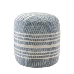Simple Stripe Blue / White 20 in. Indoor Outdoor Pouf by LR Home -Cheap LR Home Store blue white lr home ottomans poufs34016blu1818 4f 1000