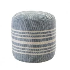 Simple Stripe Blue / White 20 in. Indoor Outdoor Pouf by LR Home