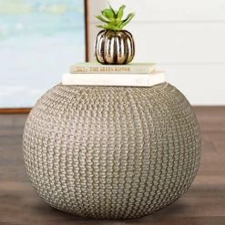 Bone and Gold Indoor Ottoman by LR Home -Cheap LR Home Store bone gold lr home ottomans poufs08125bng1814 31 1000