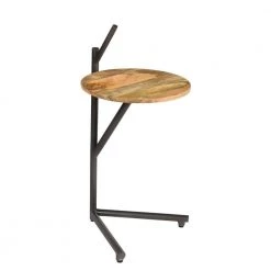 Modern 15 in. Dia x 29 in. H Brown/Black Handmade Iron and Solid Wood Round Side End Table by LR Home