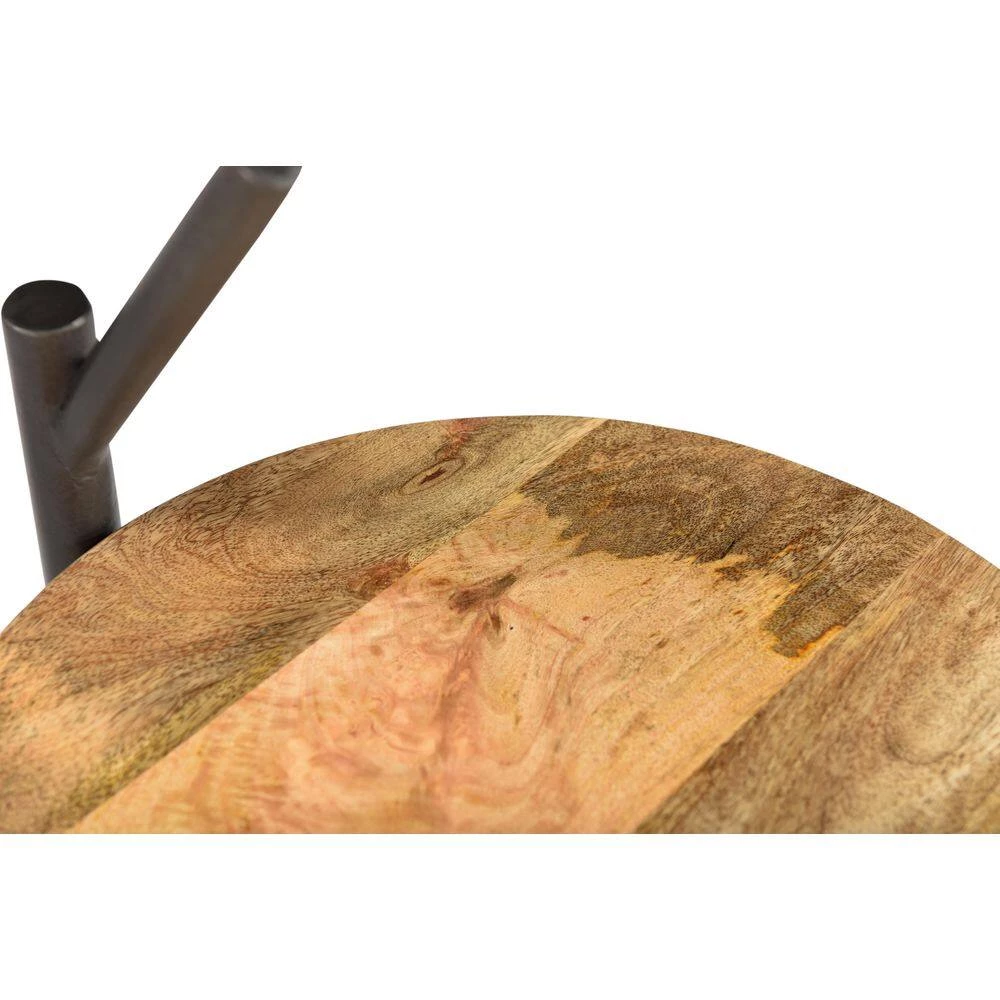 Modern 15 in. Dia x 29 in. H Brown/Black Handmade Iron and Solid Wood Round Side End Table by LR Home 4 Modern 15 in. Dia x 29 in. H Brown/Black Handmade Iron and Solid Wood Round Side End Table by LR Home - Image 2