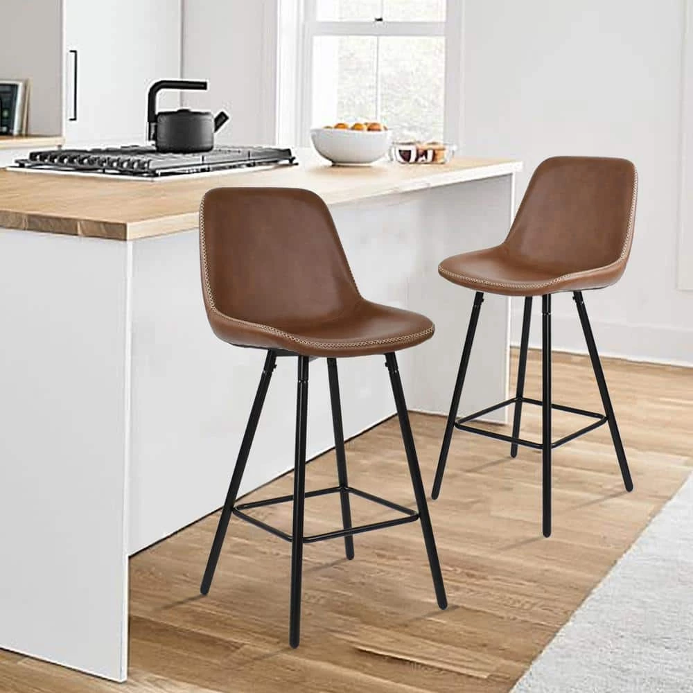 Edmund Vintage Brown Faux Leather 39.3 in. H Counter Bar Stool (Set of 2) by Elevens 10 Edmund Vintage Brown Faux Leather 39.3 in. H Counter Bar Stool (Set of 2) by Elevens - Image 8