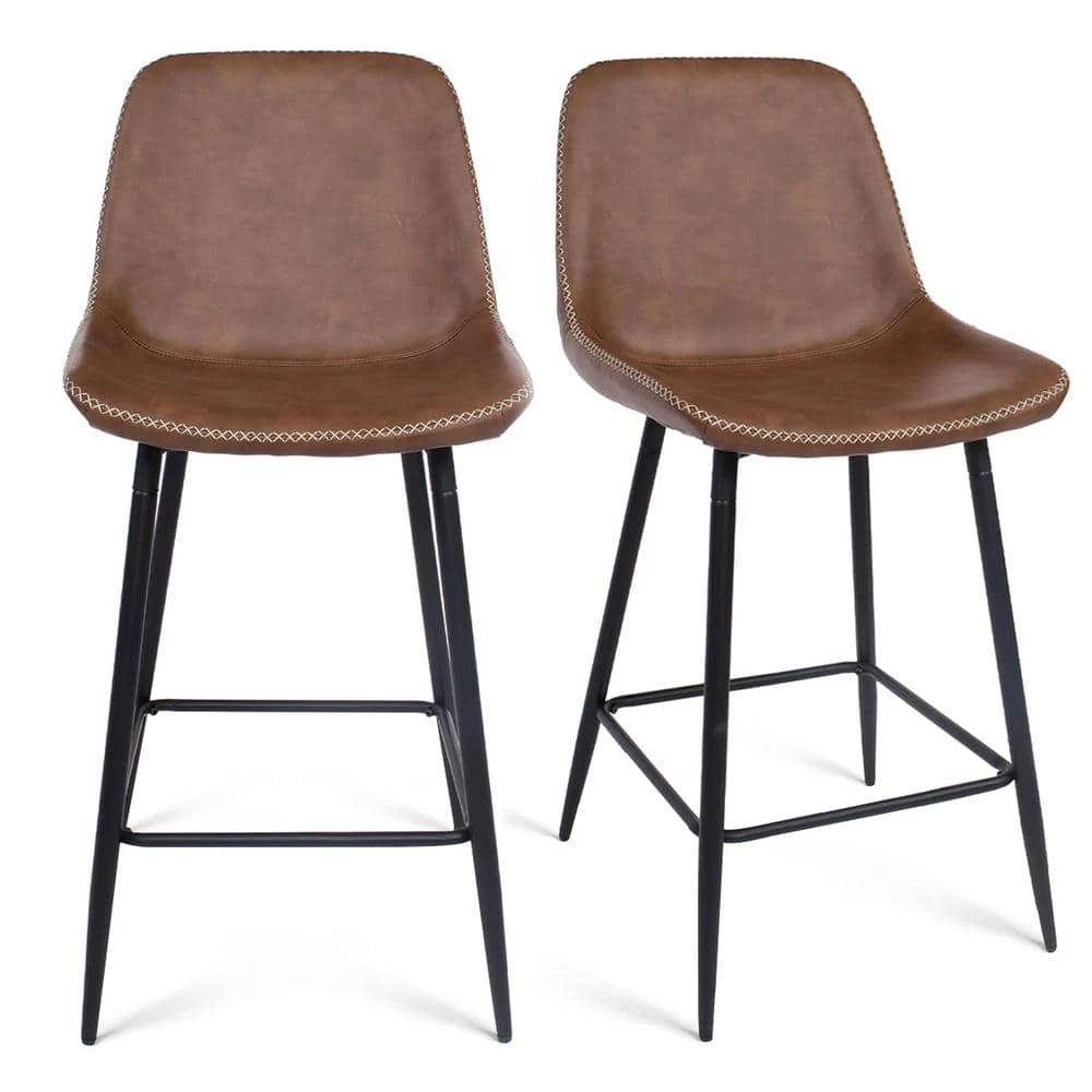 Edmund Vintage Brown Faux Leather 39.3 in. H Counter Bar Stool (Set of 2) by Elevens 3 Edmund Vintage Brown Faux Leather 39.3 in. H Counter Bar Stool (Set of 2) by Elevens