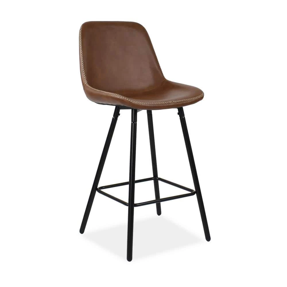 Edmund Vintage Brown Faux Leather 39.3 in. H Counter Bar Stool (Set of 2) by Elevens 4 Edmund Vintage Brown Faux Leather 39.3 in. H Counter Bar Stool (Set of 2) by Elevens - Image 2