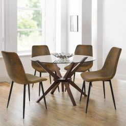 Faux Leather Brown Upholstered Side Chair ( Set of 4) by Elevens -Cheap LR Home Store brown elevens dining chairs bingo suede 31 1000