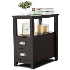 Brown Modern Wooden Space-Saving Rectangular End Table with 2-Drawers and Open Shelf by HOMEFUN 15 Brown Modern Wooden Space-Saving Rectangular End Table with 2-Drawers and Open Shelf by HOMEFUN -Cheap LR Home Store brown homefun end side tables hfhdsn 026br 44 1000