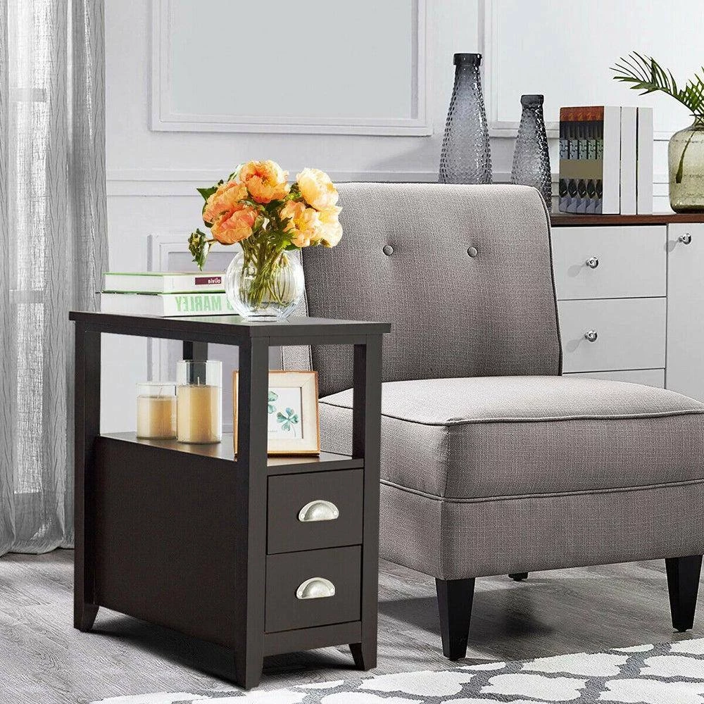 Brown Modern Wooden Space-Saving Rectangular End Table with 2-Drawers and Open Shelf by HOMEFUN 9 Brown Modern Wooden Space-Saving Rectangular End Table with 2-Drawers and Open Shelf by HOMEFUN - Image 7