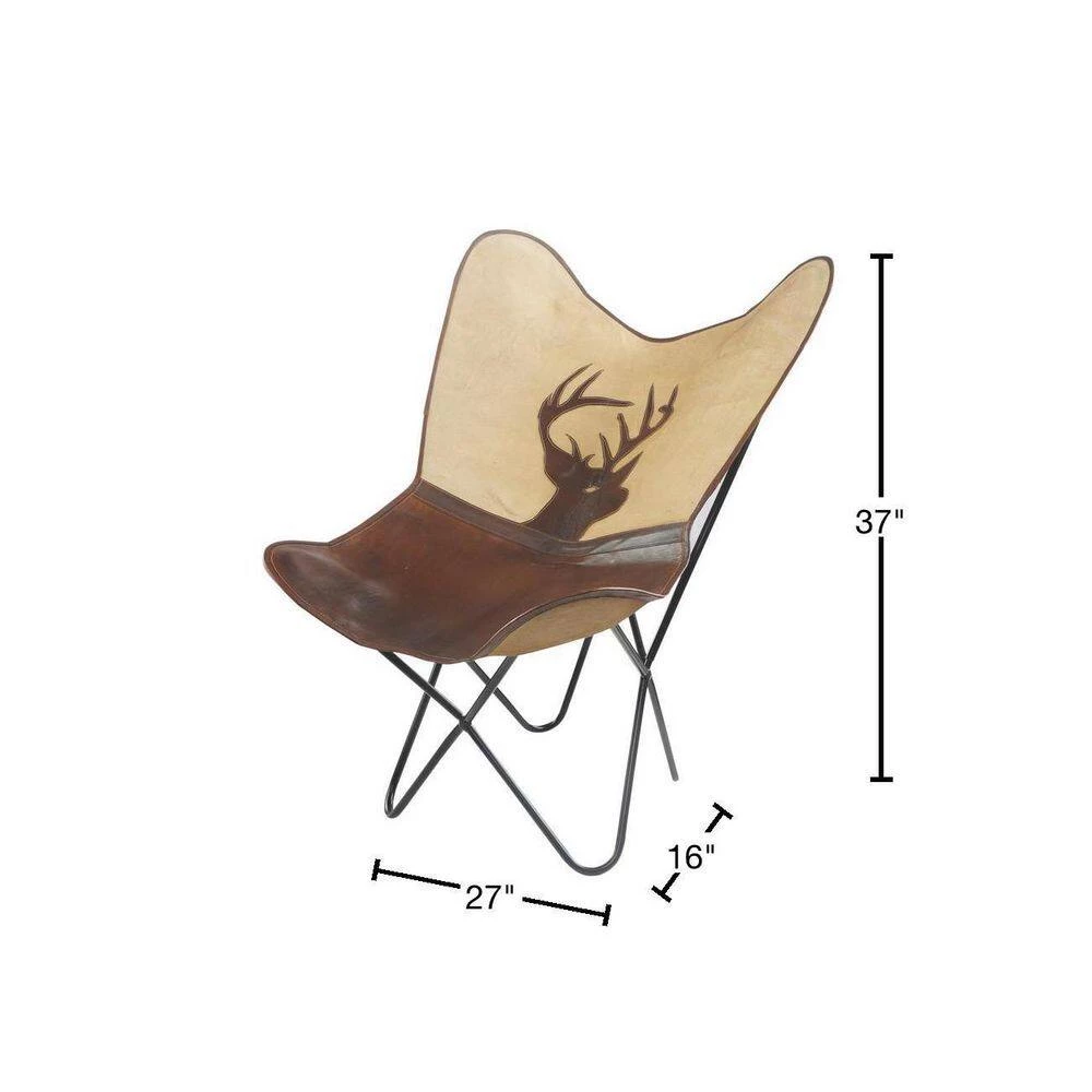 Canvas Brown / Ivory Leather Butterfly Chair by LR Home 5 Canvas Brown / Ivory Leather Butterfly Chair by LR Home - Image 3