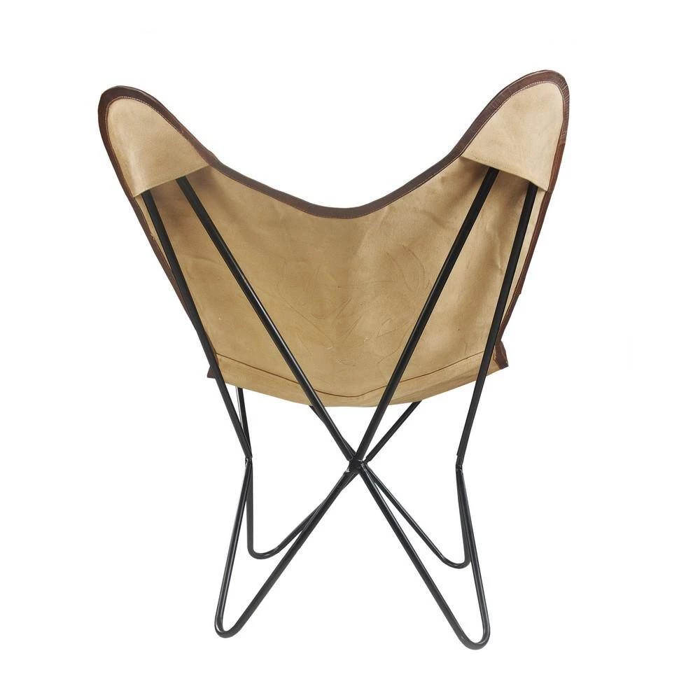 Canvas Brown / Ivory Leather Butterfly Chair by LR Home 8 Canvas Brown / Ivory Leather Butterfly Chair by LR Home - Image 6