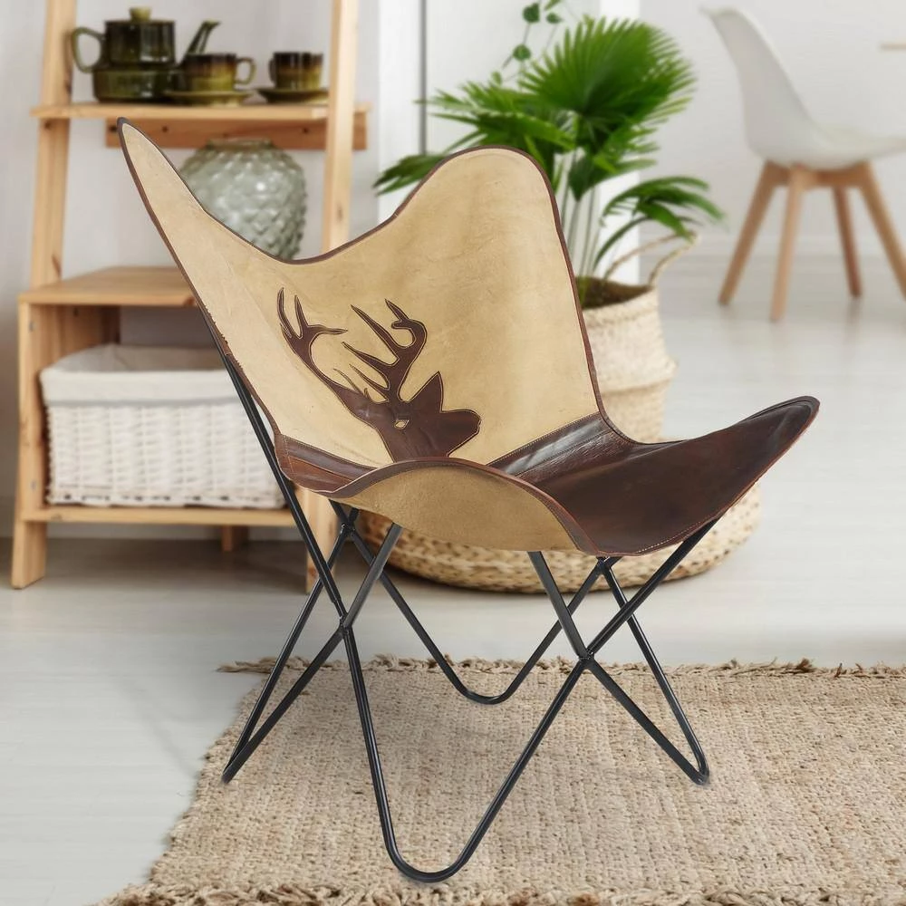 Canvas Brown / Ivory Leather Butterfly Chair by LR Home 13 Canvas Brown / Ivory Leather Butterfly Chair by LR Home - Image 11