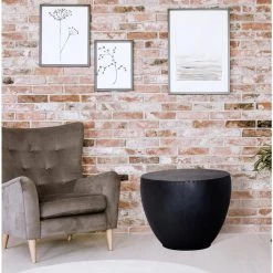 Modern Brown 26 in. Dia x 20 in. H Iron and Solid Wood Handmade Round Drum Side End Table by LR Home -Cheap LR Home Store brown lr home end side tables 3206a4184d9348 31 1000